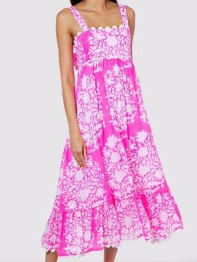 Juliet Dunn London - Square-neck Palladio Pink/White Floral Cotton Sundress - 10